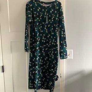 Floral Long-Sleeve Midi Dress in Teal Green - Elegant Everyday Style